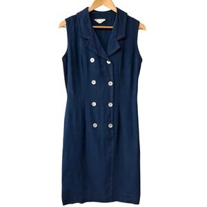 Vintage Nancy Greer Navy Blue Sailor Nautical Sheath Dress 60s ILGWU Made in USA